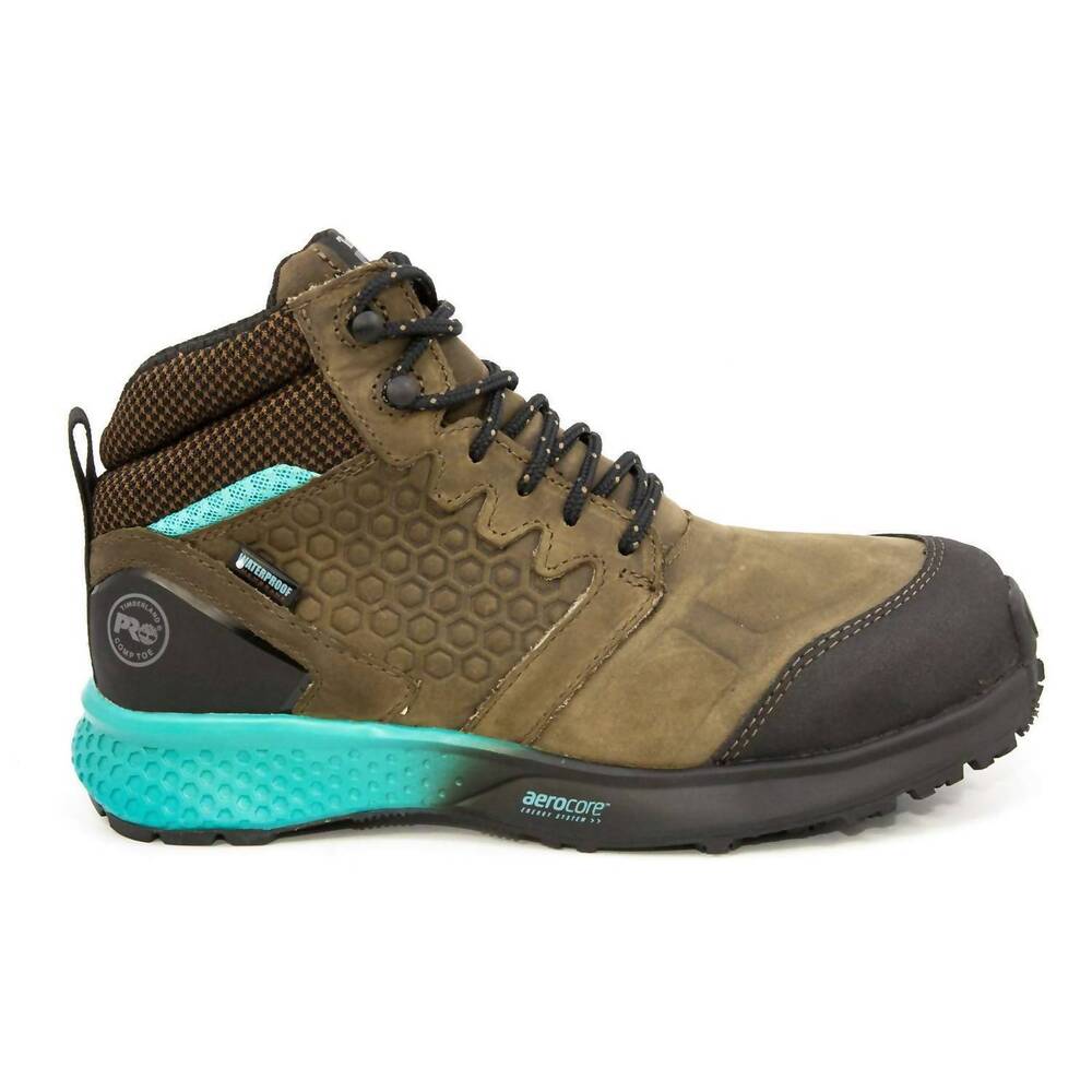 NEW TIMBERLAND women's reaxion mid composite safety toe boots in brown